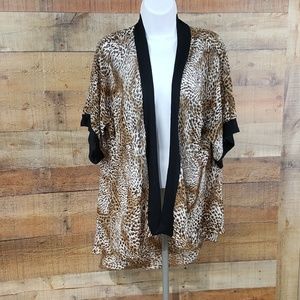 Napoli Long-Line Shawl Women's Size S Leopard Print Black Trim
